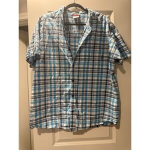 Columbia Men's Polo Blue Plaid Size XL 100% Cotton